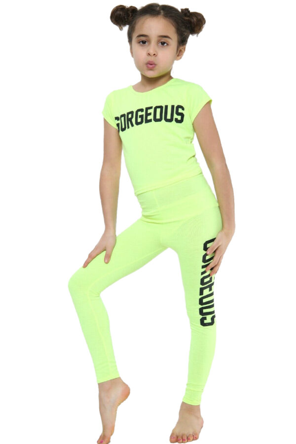 Girls Gorgeous Print Neon Crop Top & Leggings Set - Yellow