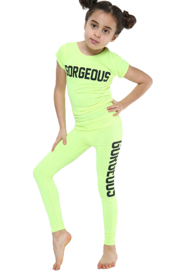 Girls Gorgeous Print Neon Crop Top & Leggings Set - Yellow