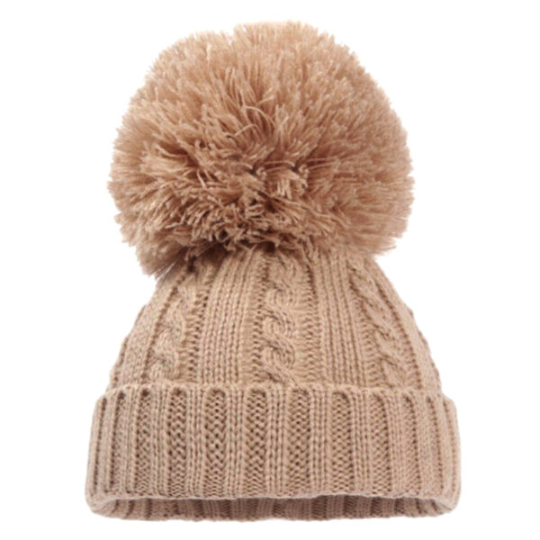 Knitted Bobble Hat - Beige