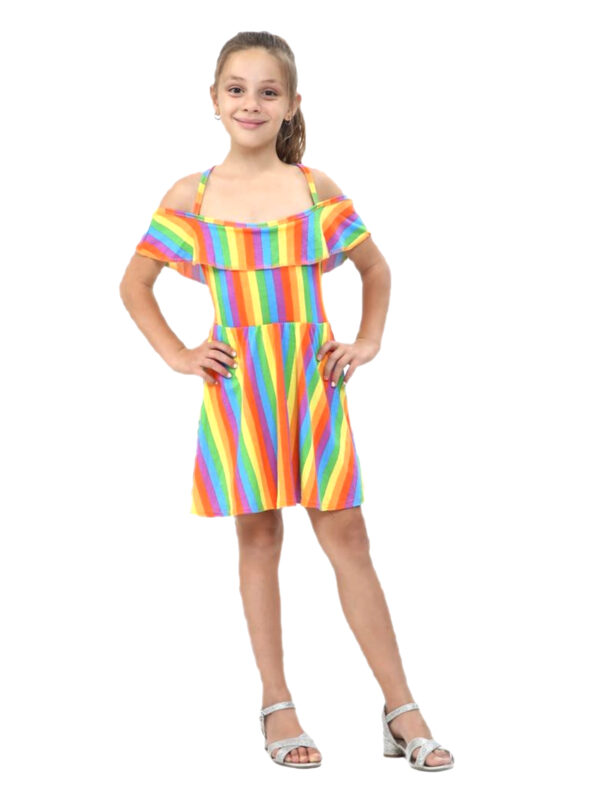 Girls Rainbow Off Shoulder Dress