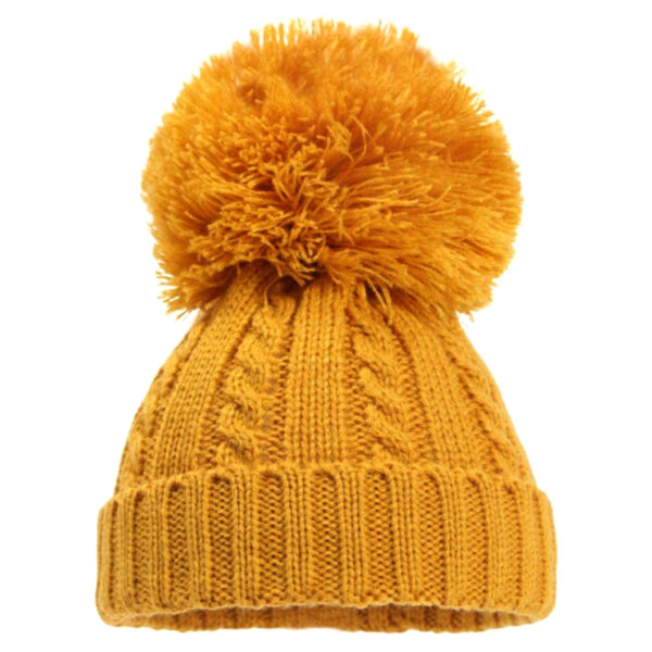 Knitted Bobble Hat - Mustard