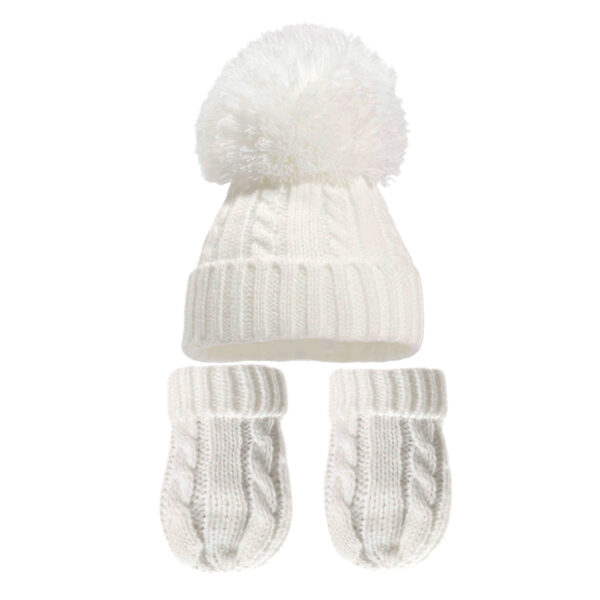 Knitted Bobble Hat and Gloves Set - White