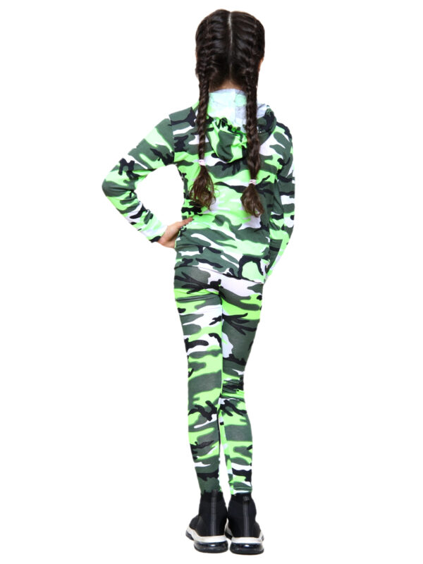 Girls Camouflage Hooded Top and Leggings Tracksuit - Green