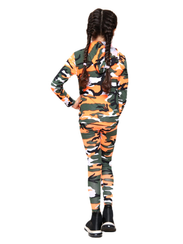 Girls Camouflage Hooded Top and Leggings Tracksuit - Orange