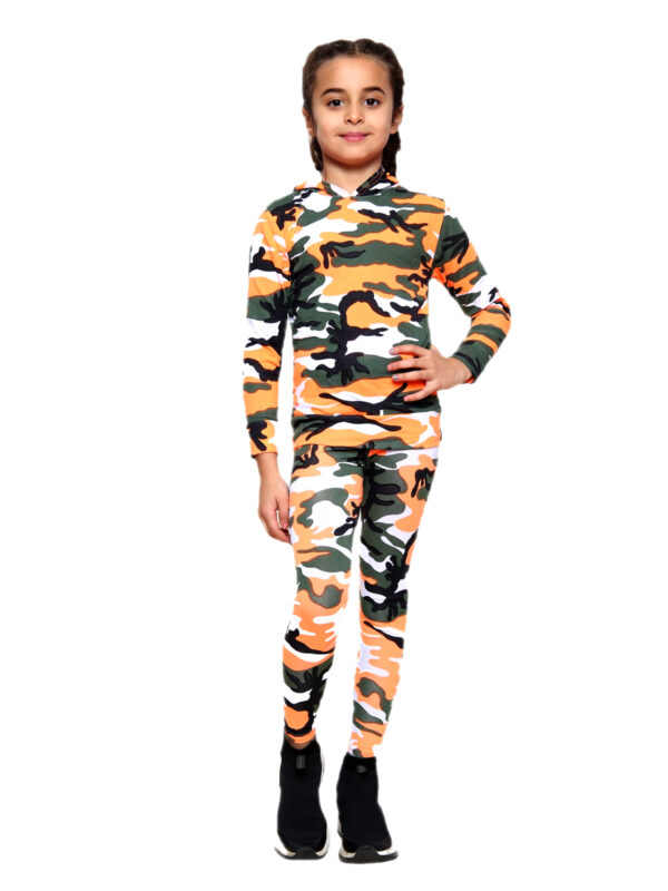 Girls Camouflage Hooded Top and Leggings Tracksuit - Orange