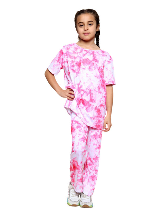 Girls Tie Dye Pyjamas T-Shirt and Leggings Set - Pink