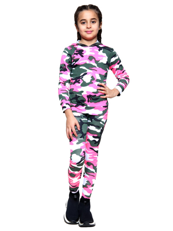 Girls Camouflage Hooded Top and Leggings Tracksuit - Pink