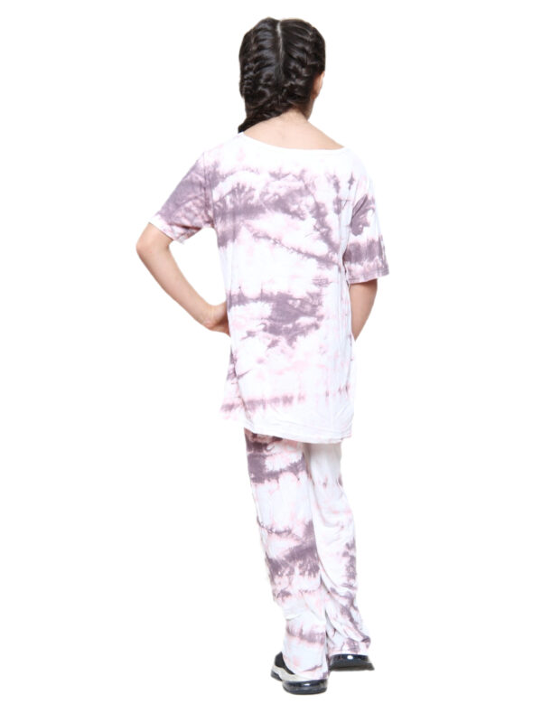 Girls Tie Dye Pyjamas T-Shirt and Leggings Set - Purple