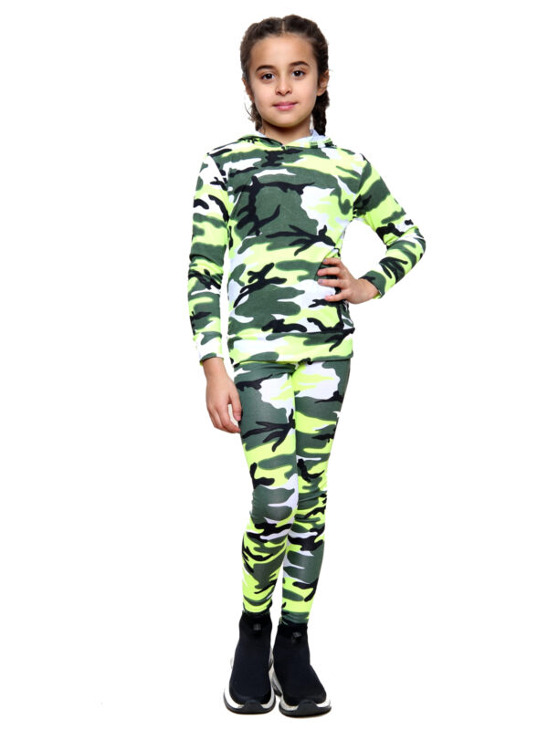 Girls Camouflage Hooded Top and Leggings Tracksuit - Yellow