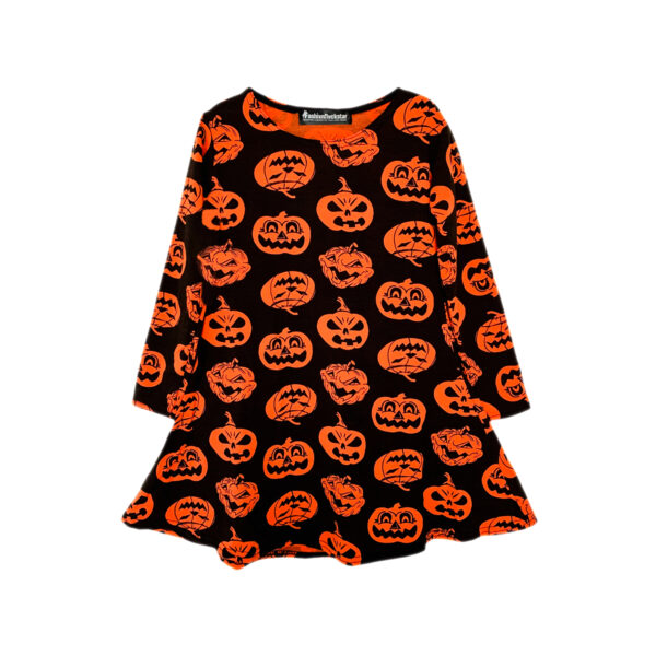 Girls Halloween Swing Dress - Orange pumpkin