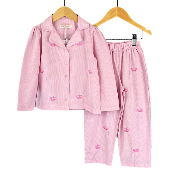 Girls Pink Striped Pyjamas Crown Nightie PJ Set