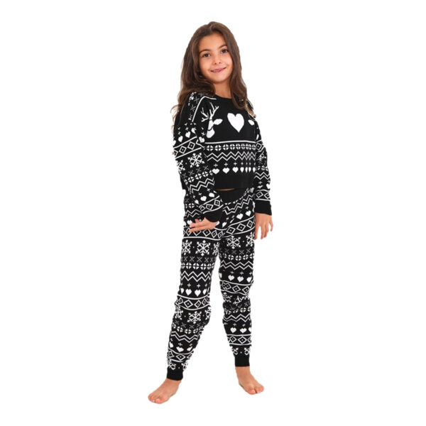 Girls Christmas Fairisle Jacquard Pyjama Set - Black and White