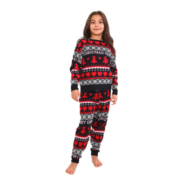 Girls Christmas Fairisle Jacquard Pyjama Set - Black and Red