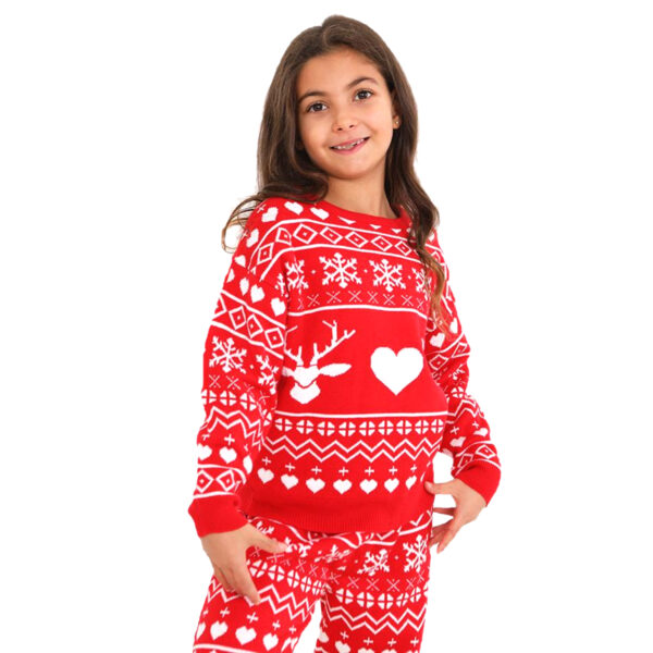 Girls Christmas Fairisle Jacquard Pyjama Set - Red and White