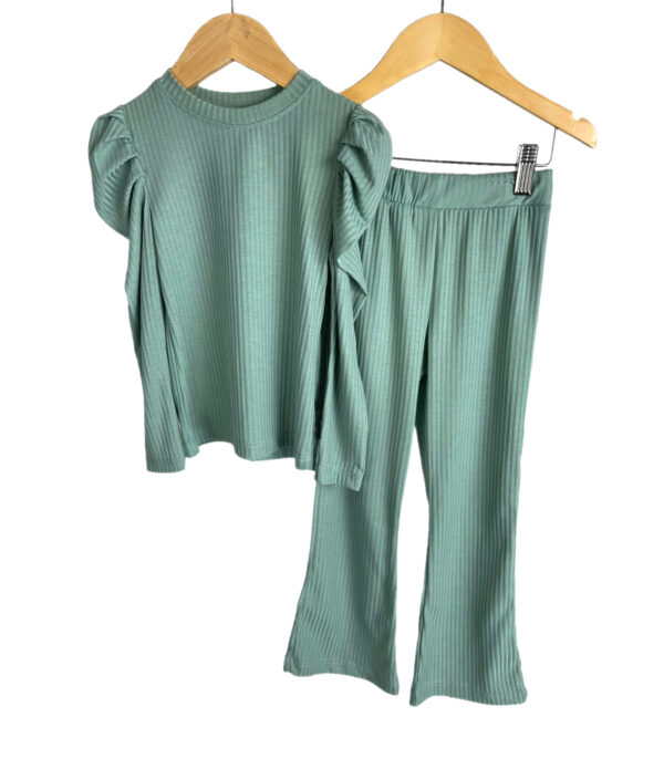 Girls Lounge Wear Puff Sleeve Top and Pants Outfit - Green