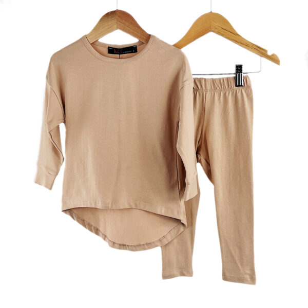 Girls Loungewear High Low Top and Leggings Outfit - Beige