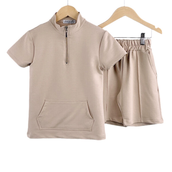 Boys Loungewear T-Shirt & Shorts Set Turtle Neck Outfits - Beige