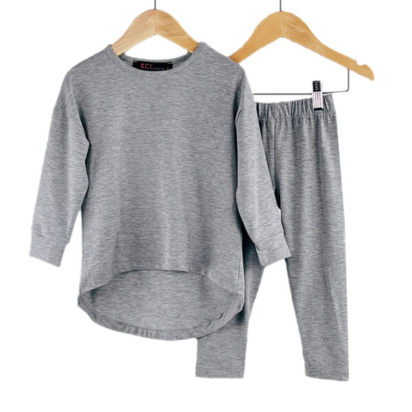 Girls Loungewear High Low Top and Leggings Outfit - Grey