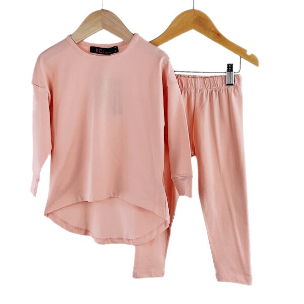 Girls Loungewear High Low Top and Leggings Outfit - Pink