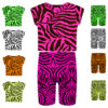 Girls Zebra Print Neon Crop Tops & Shorts