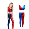 Girls Harley Quinn Vest Crop Top and Hot Pants / Leggings Set Red Blue 3-14 years